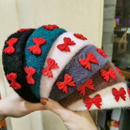 Autumn Winter Plush Hairband Red Multiple Small Bows Contrast Color Bezel Wide-brimmed Headband For Woman Girls Hair Accessories