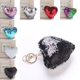 Mermaid Sequin Heart keychain Key rings Bag Hangs Fashion hip hop Jewelry for Women will and sandy Drop Ship