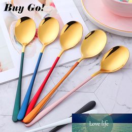 1PCS Stainless Steel Korea Gold Plated Soup Spoons Colourful Long Handle Coffee Ice Cream Dessert Dinner Spoons Dinnerware Scoop