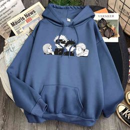 Satoru Gojo Cartoons Print Man Hoodie Fleece Harajuku Pocket Hooded Clothes Unisex Fashion Comfortable Hoody Hip Hop Sweatshirts H1227