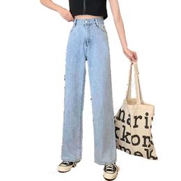 Autumn Denim Pants Casual Vintage Wide Leg Jeans Light Washed Women Straight Loose High Waist 210531