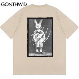 GONTHWID Tshirts Hip Hop Rabbit Patchwork Punk Rock Gothic T-Shirts Summer Harajuku Hipster Short Sleeve Casual Loose Tees Tops C0315