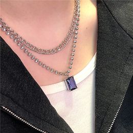 Double Layers Purple Crystal Stones Long Pendant Necklace For Women 2021 New Stainless Steel Jewellery Thick Chains Collares
