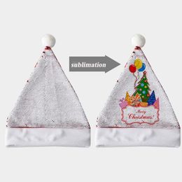 sublimation christmas santa hat red sequin hat christmas festival decoration Colour changing hat for heat transfer print instock