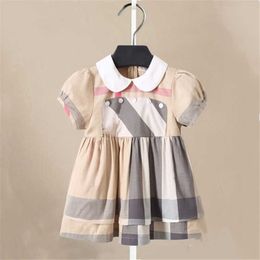 New Fashion 1-6Y Infant Kids Baby Girls Casual Dress Net Striped Print Short Sleeve Straight Mini Dress 3 Colours Q0716