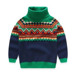 Cold Winter Warm 3 4 6 8 10 12 Years 100-150cm Teenage Thickening High Neck Knitted Turtleneck Sweater For Baby Kids Boys 210529