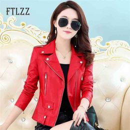 Women Plus Size Leahter Coat Spring Autumn Slim Turn Down Collar Zipper Faux Leather Jacket Ladies Biker Moto Outwear 210525