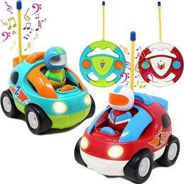Cartoon RC Race Car Radio Remote Control with Music Sound Toy for Baby Toddler Children Cars School Classroom Prize Easter Basket Stuffer Filler