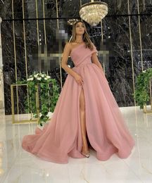 Elegant Evening Dresses 2022 With Dubai Formal Gowns Party Prom Dress Arabic Middle East One Shoulder High Split Organza