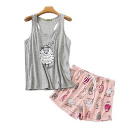 Summer Cosy sleeveless shorts Pyjama sets women sleepwear Korea Sexy O-neck shorts sleepwear Cute cartoon women pyjamas 210305