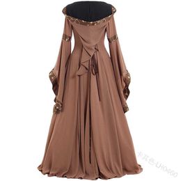 women New Mediaeval dress costume Renaissance Gothic Cosplay Hooded Long Dress Women Retro Steampunk Fancy Clothes Halloween 5XL Y0913