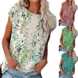 Women Summer Printed Short Sleeve T-shirt Vintage Floral Sleeveless Tops Casual Loose Plus Size Vest Lady Round Neck Tshirt 210623