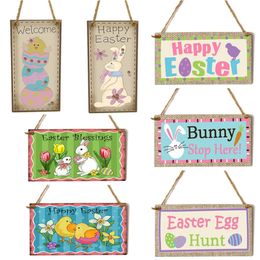 20x10cm/7.9*3.9inch Easter Decoration Home Wooden Hanging Pendants Rabbit Egg Sign Plaque Ornament Happy Easter Party Wall Door Decorations HY0233