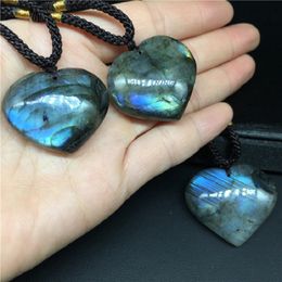Raw Crystal Labradorite Moonstone Ocean Heart Pendant decor Jewelry Necklace Energy stone quartz Love Hearts Gift