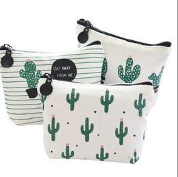 Creative Cactus Pencil Bags Purse Canvas Portable Pen Money Wallet Stripe Zipper Pouch Pocket Keyring Gift Pencilcase WLL192