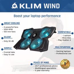 Wind - Laptop Cooling Pad - The Most Powerful Rapid Action Cooling Fan - Laptop Stand with 4 Cooling Fans at 1200 RPM USB Fan Compatible