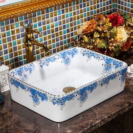 Europe Vintage Style Ceramic Art Basin Sinks Counter Top Wash Bathroom Vessel Vanities painting bathroom sinksgood qty