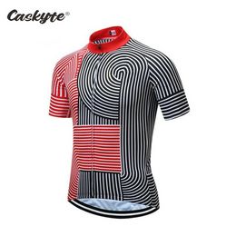 2021 Caskyte Mens Short Sleeve Cycling Jerseys Wave Point Bike Clothing Shirts MTB Quick Dry Bicycle Wear Ropa Ciclismo Hombre
