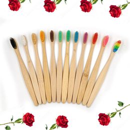 Natural Bamboo Toothbrush Wholesale Environment Wooden Rainbow Bamboo Toothbrush Oral Care Soft Bristle Disposable Toothbrushes 169 S2