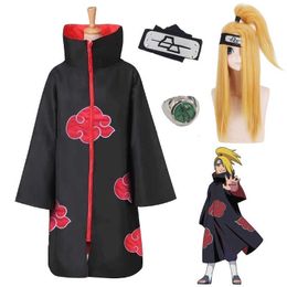 3PCS SET Akatsuki cloak Deidara Cosplay Costume Cloak Props Wig Accessory Set Halloween Costumes Y0903