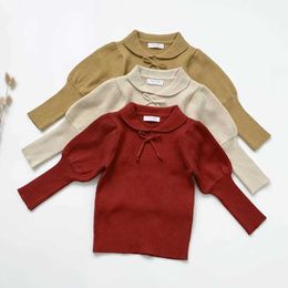 2021 New Autumn Baby Kids Girls Puff Sleeve Pure Colour Knit Sweater Children Clothes Winter Baby Kids Girls Pullover Sweaters Y1024