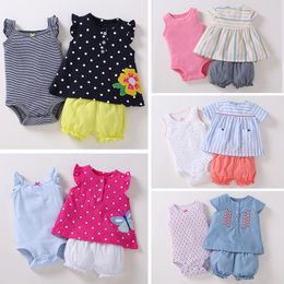 Newborn Baby Rompers Suits 100% Cotton 22 Designs Colorful Striped Embroidery Cartoon Dots T-Shirt+Triangle Romper+Shorts 3 pcs/lot 27 Y2