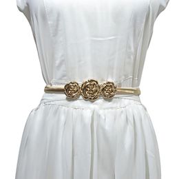 Belts Vintage Golden Rose Flower Waist Chain Belt For Women Dress Female Designer Cintos