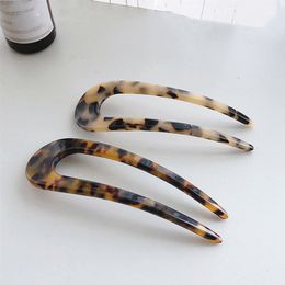 Korean Trendy Leopard Print Geometric U-shaped Fork Acetic Acid Hairpin Headwear Accessories for Women Girls