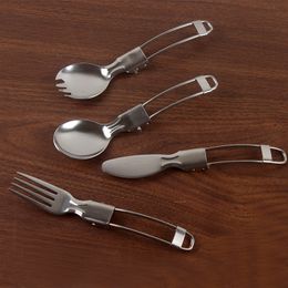 Portable folding spoon fast food salad spoon fork to Outdoor campable foldable stainless steel tableware Flatware Sets