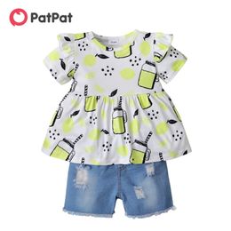 Summer 2-piece Baby / Toddler Girl Print Dress and Denim Shorts Set 210528