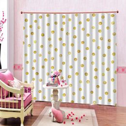 Curtain & Drapes Polyester Fabric Yellow Dots Window For Living Room Bedroom Blackout 3D Sets (Left And Right Side)