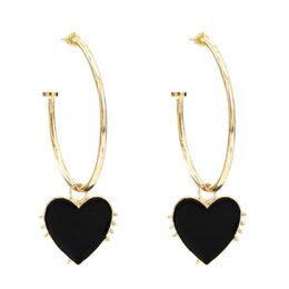 Hoop & Huggie Bohemian Black White Love Heart Pendant Earrings For Women Big Circle C Shape Gold Colour Endless Party Jewellery