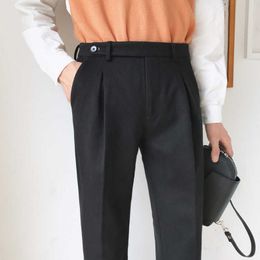 Winter Woollen Suit Pants Men Elastic Waist Business Dress Pants Streetwear Casual Office Social Trousers Pantalon Homme Black 210527