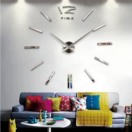 new sale wall clock horloge watch acrylic mirror stickers living room quartz needle home decoration 210310