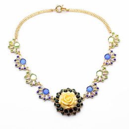 Pendant Necklaces Bulk Price 2014 The Most Extravagant Elegant Women Anniversary Resin Flower Shiny Gold Colour Necklace