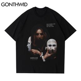 T-Shirts Hip Hop Psychic Masks Oversized Tees Streetwear Punk Rock Gothic Short Sleeve Tshirts Men Harajuku Casual Tops 210602