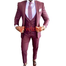 Fashionable One Button Handsome Peak Lapel Groom Tuxedos Men Suits Wedding/Prom/Dinner Man Blazer(Jacket+Pants+Tie+Vest) W803