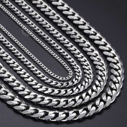 Stainless Steel Necklace for Men Women Curb Cuban Link Chain Chokers Vintage Silver Colour Solid Metal Wholesale 18-36inch KNM07A