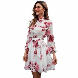 Floral Print Chiffon Knee Length Dresses Made in China Online 