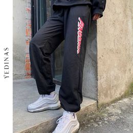 Yedinas Autumn Trousers Women Casual Black Women's Sweatpants And Joggers Elastic Waist Streetwear Print Harem Pants Harajuku 210527