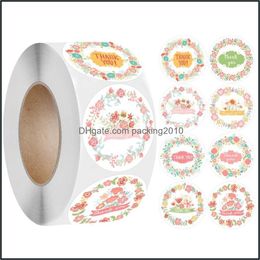 Event Festive Party Supplies Home & Garden500Pcs Flower Wreath Thank You Stickers Round Seal Labels Handmade Sticker For Candy Gift Box Pack