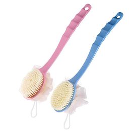 Double Sided Bathing Brush Hanging Type Adult Back Massage Brushes Bathroom Long Handled Soft Hair Cleaning Bath Ball WH0490