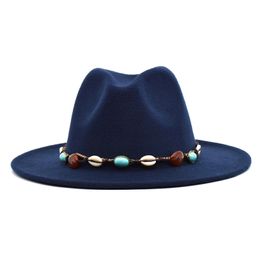 New Fashion Brim Felt Hat for Women Wool Fedoras Hat Solid Colour Jazz Hat Autumn Winter Blue Chapeau Homme