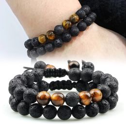 2pc/set Couple Distance Beaded Bracelet 8mm Natural Stone Tiger Eye Turquoises Braided Bracelets for Women Jewellery