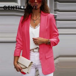 Gentillove Elegant Long Sleeve Turn-down Collar Blazer Office Lady Formal Slim Coats Women's Demi-season Jacket Overcoats 211122