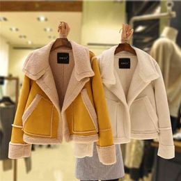 Women Short Deerskin Wool Lamb Coat Jacket Autumn Winter Korean Fashion Thick Warmth Women's Clothing Trend 210922