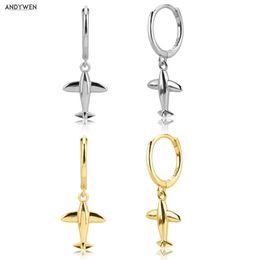 ANDYWEN 925 Sterling Silver Slim Aircraft Drop Earring Party Wedding Luxury Jewelry For Women Piercing Pendiente 210608