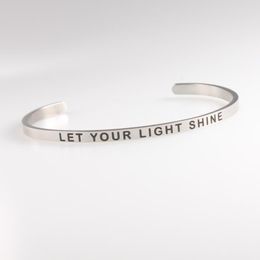 Bangle Stainless Steel Custom Personalized Name Bracelet Bnagle Let Your Light Shine Customized Handwriting Mantra Bracelets For Women