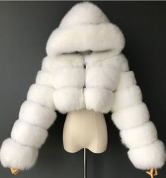 2022 High Quality Furry Cropped Faux Fur Coats And Jackets Women Fluffy Top Coat With Hooded Winter Jacket Manteau Femme