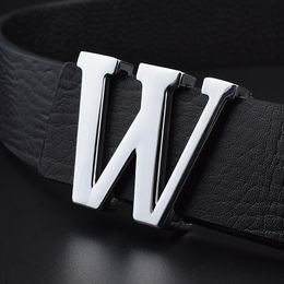 Designer belts men high quality luxury brown belt fashion buckle W belt genuine leather Waist Strap male cowhide jeans waistband Y0909